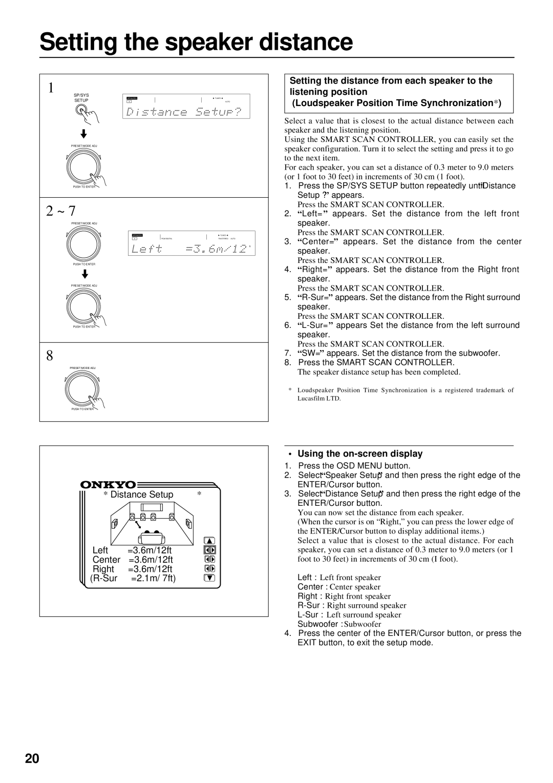 Onkyo TX-DS777, TX-DS676 instruction manual Setting the speaker distance 