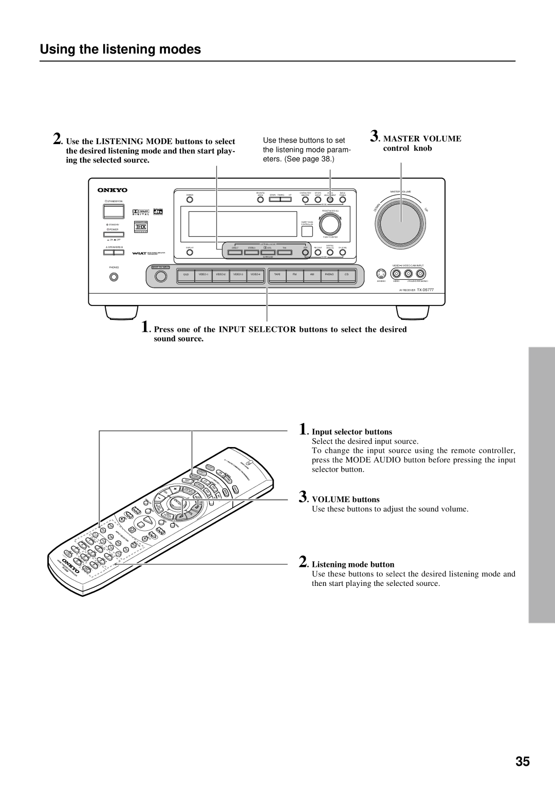 Onkyo TX-DS676, TX-DS777 instruction manual Using the listening modes 