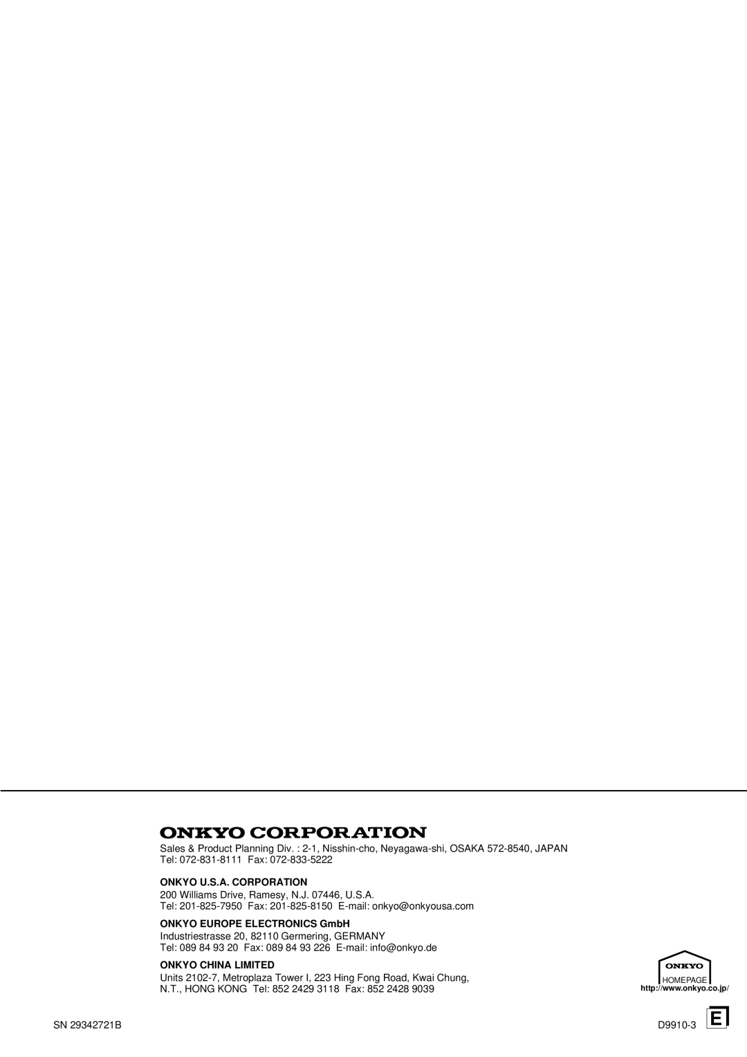 Onkyo TX-DS777, TX-DS676 instruction manual Onkyo U.S.A. Corporation 