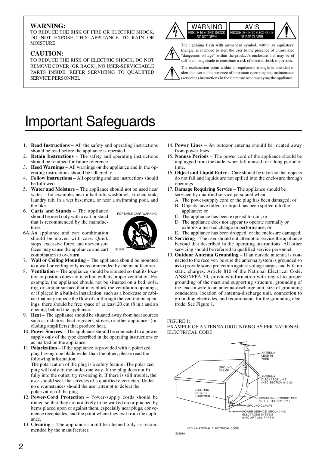 Onkyo TX-DS777, TX-DS676 instruction manual Important Safeguards, Carts and Stands The appliance 