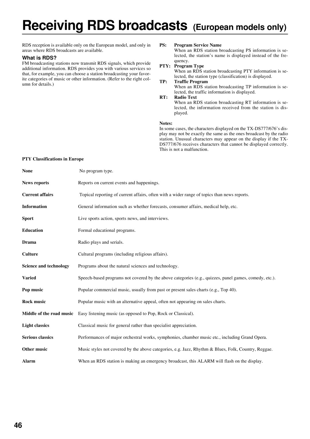 Onkyo TX-DS777, TX-DS676 instruction manual Receiving RDS broadcasts European models only, What is RDS? 