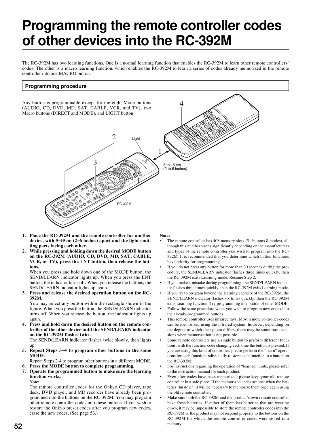 Onkyo TX-DS777, TX-DS676 Programming procedure, Repeat Steps 3-4 to program other buttons in the same Mode 