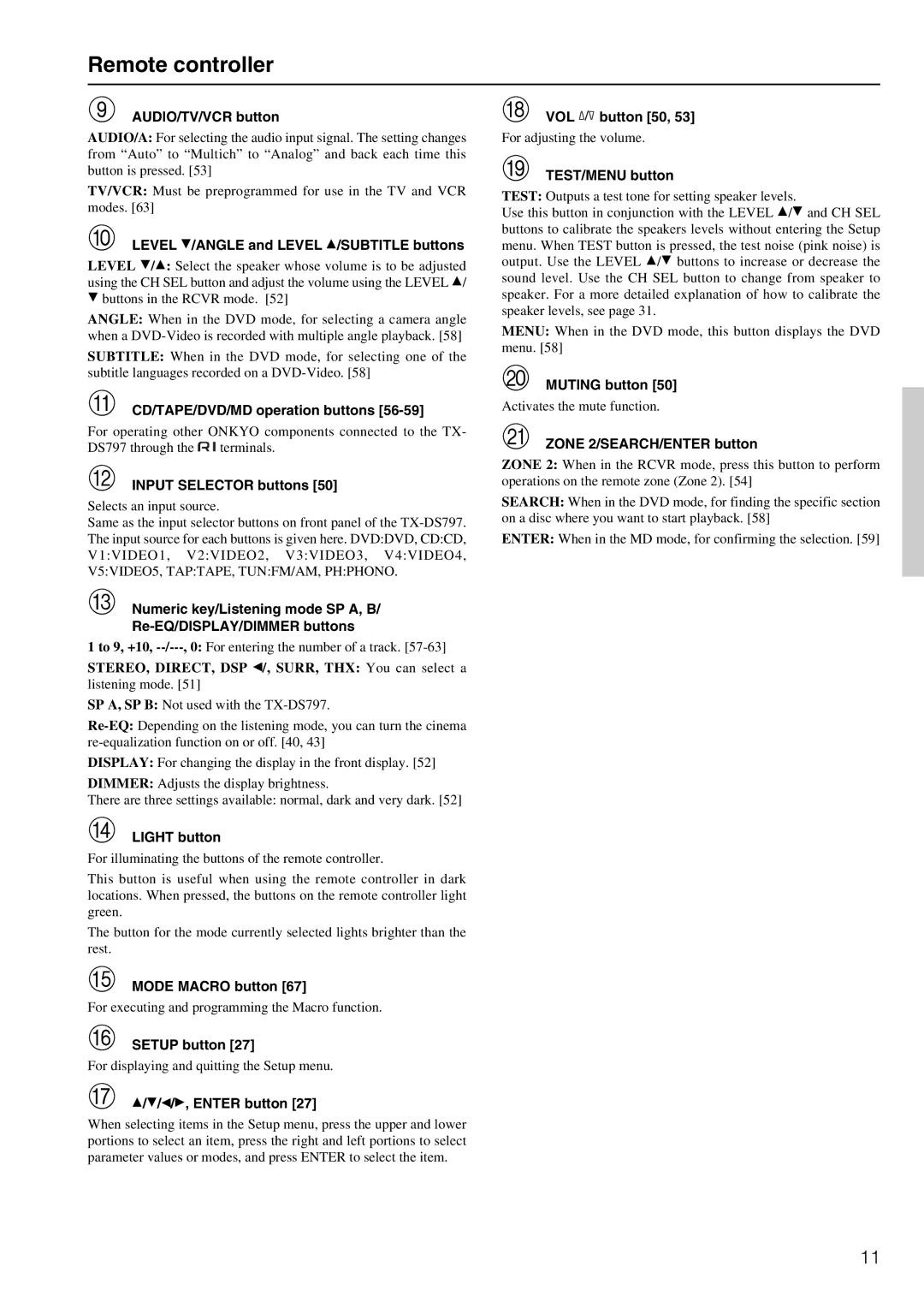 Onkyo TX-DS797 instruction manual Remote controller 