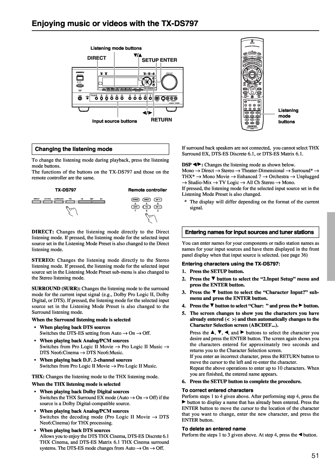 Onkyo instruction manual Enjoying music or videos with the TX-DS797, Changing the listening mode 
