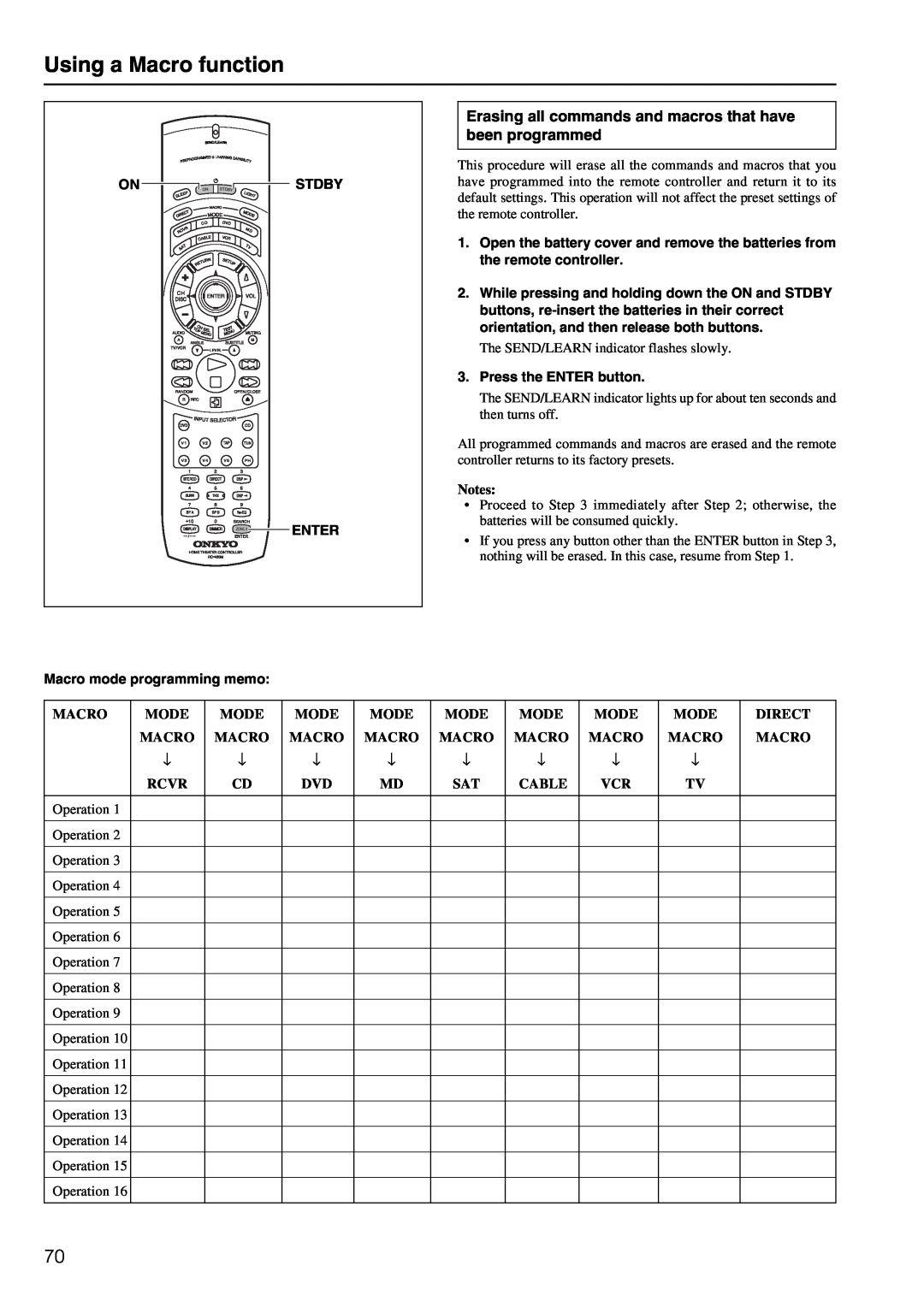 Onkyo TX-DS797 instruction manual Using a Macro function, Notes 