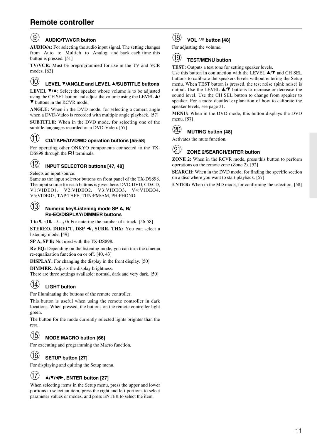 Onkyo TX-DS898 instruction manual Remote controller 