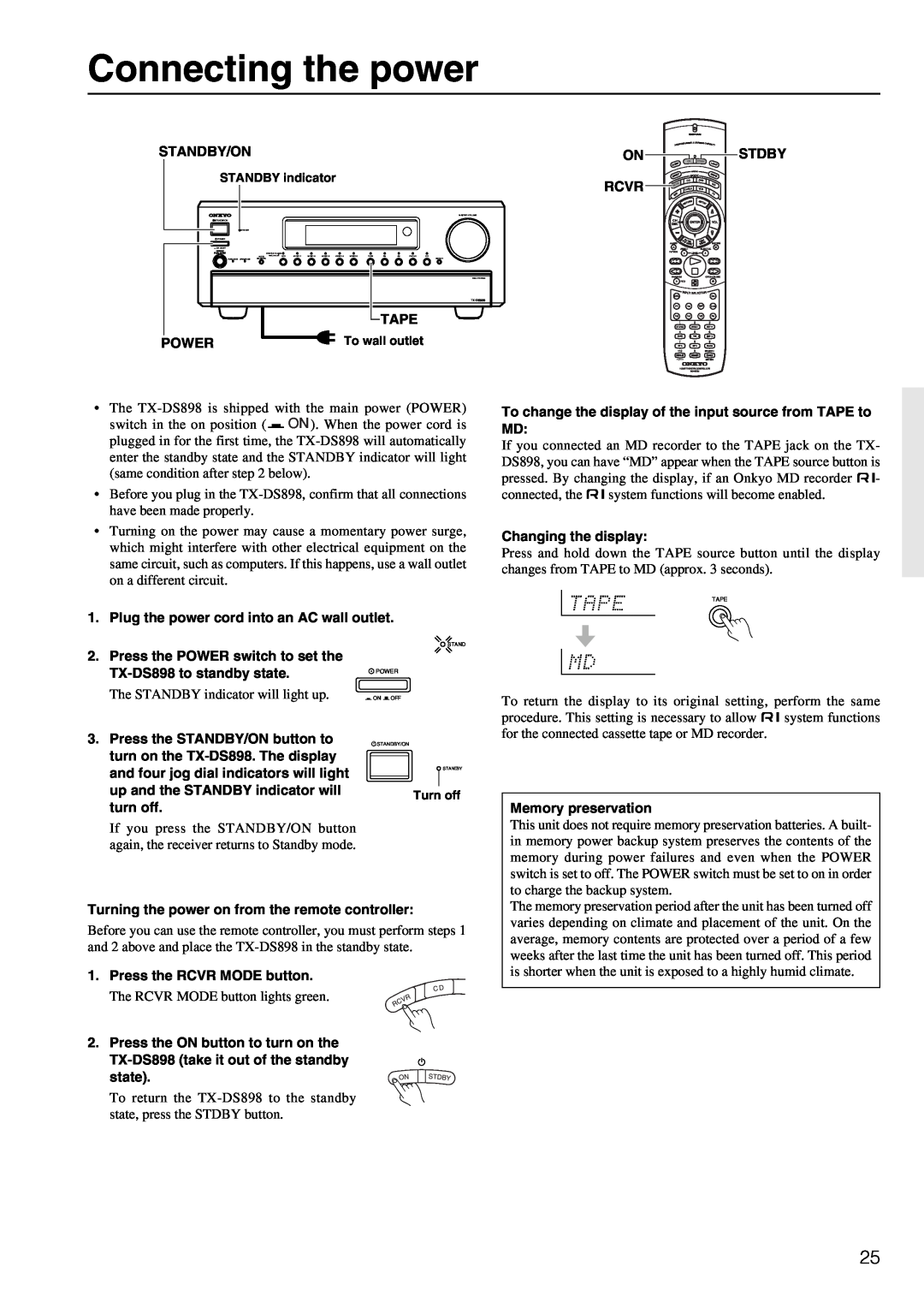 Onkyo TX-DS898 instruction manual Connecting the power 