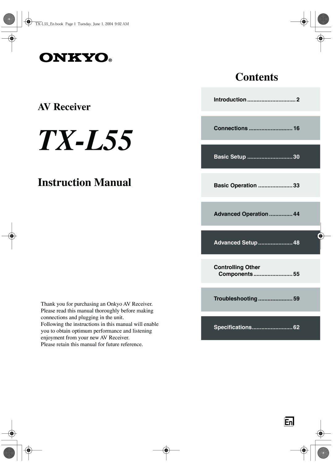 Onkyo TX-L55 instruction manual 