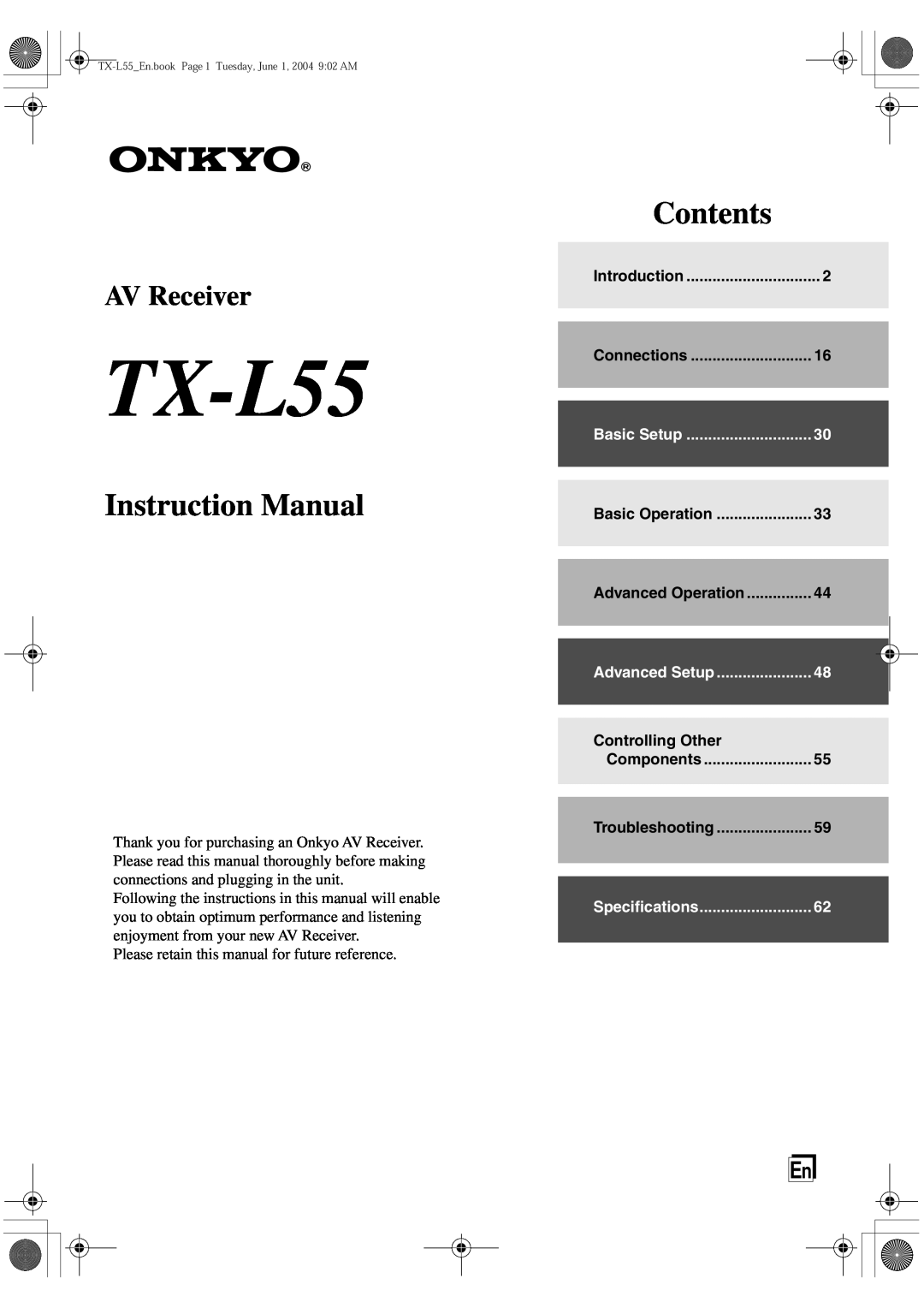 Onkyo TX-L55 instruction manual Contents, AV Receiver, Controlling Other 