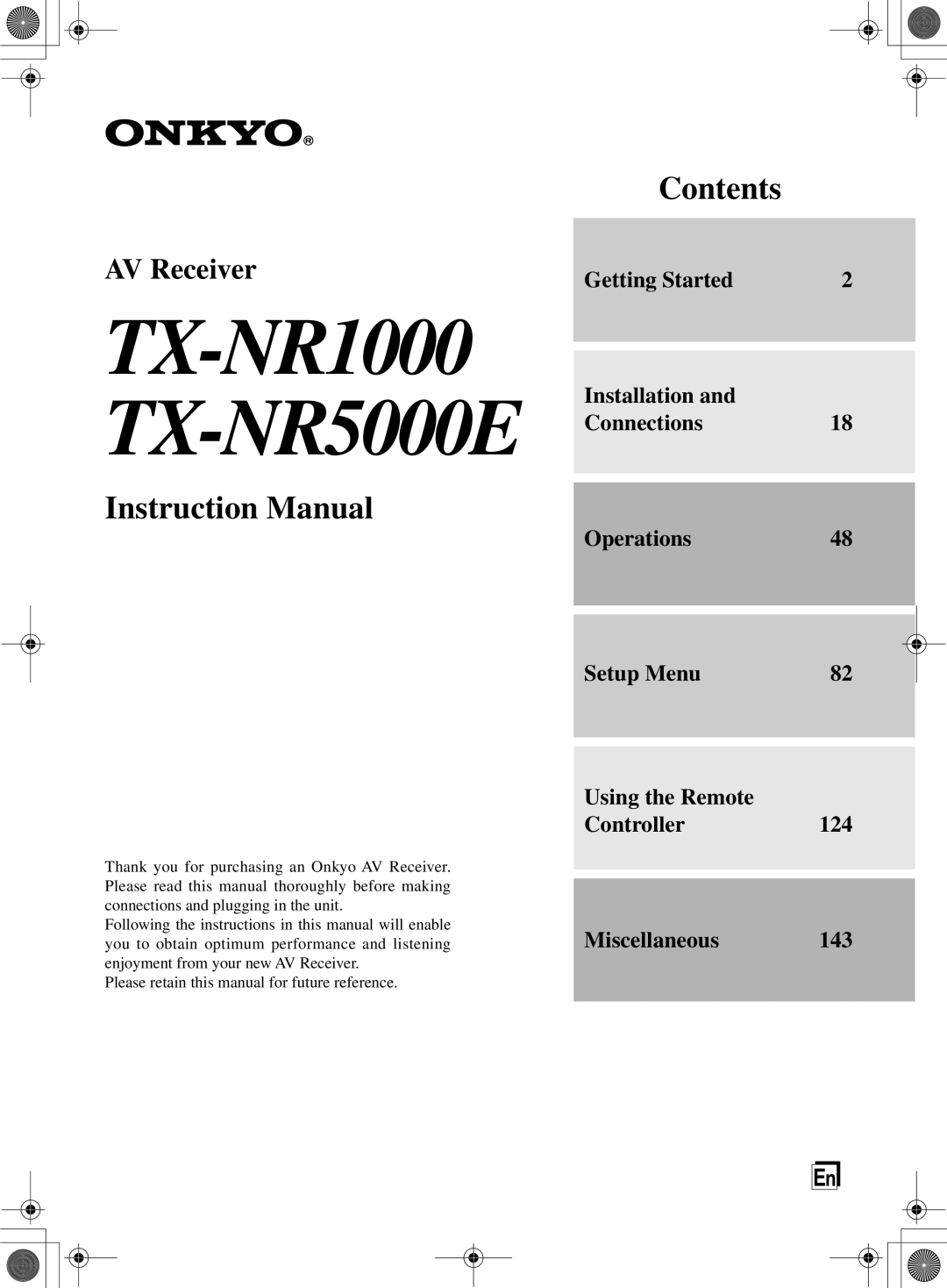 Onkyo instruction manual TX-NR1000 TX-NR5000E 