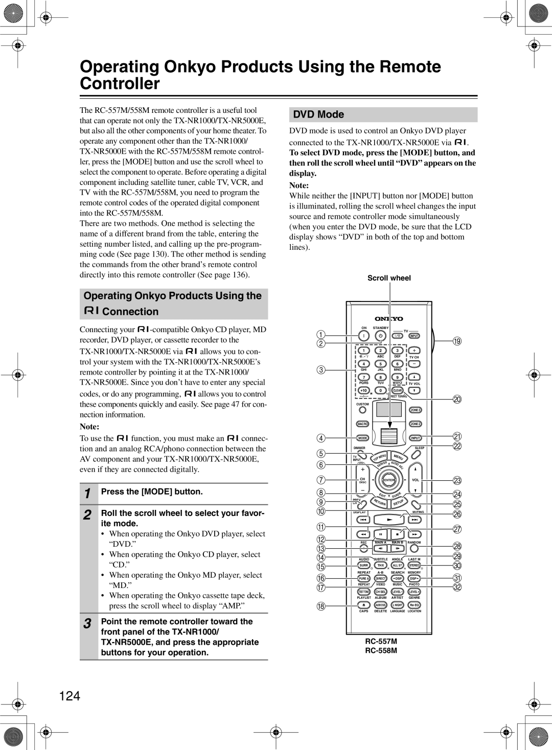 Onkyo TX-NR1000 Operating Onkyo Products Using the Remote Controller, 124, Operating Onkyo Products Using the Connection 