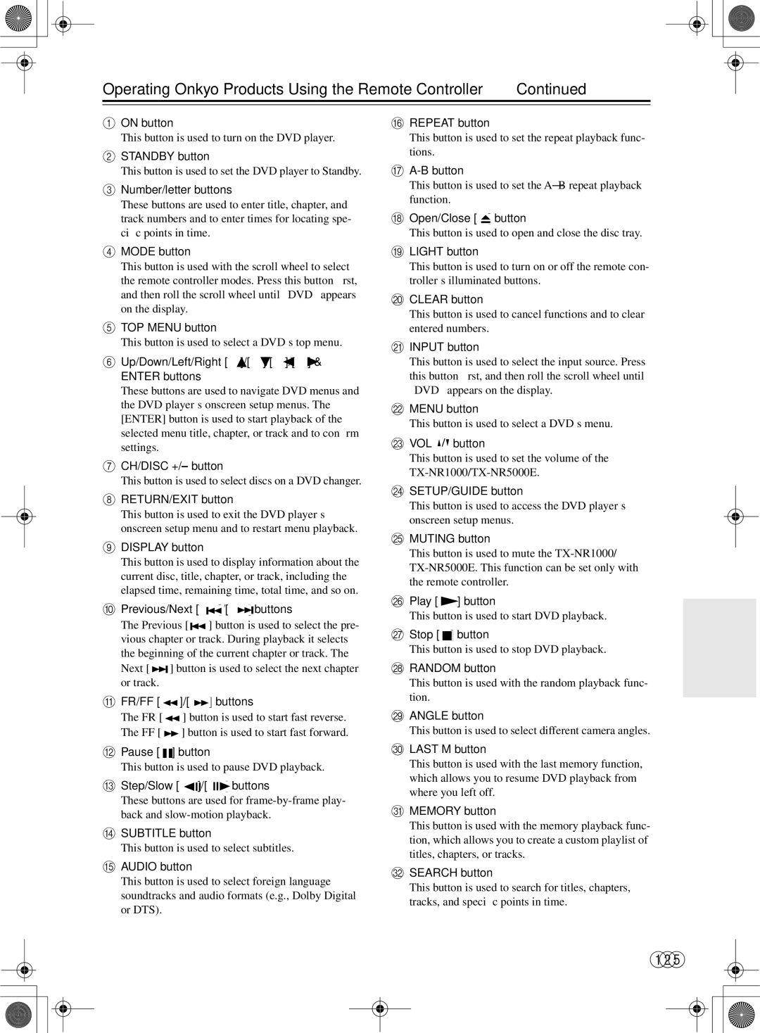 Onkyo TX-NR1000 instruction manual 125, Operating Onkyo Products Using the Remote Controller 