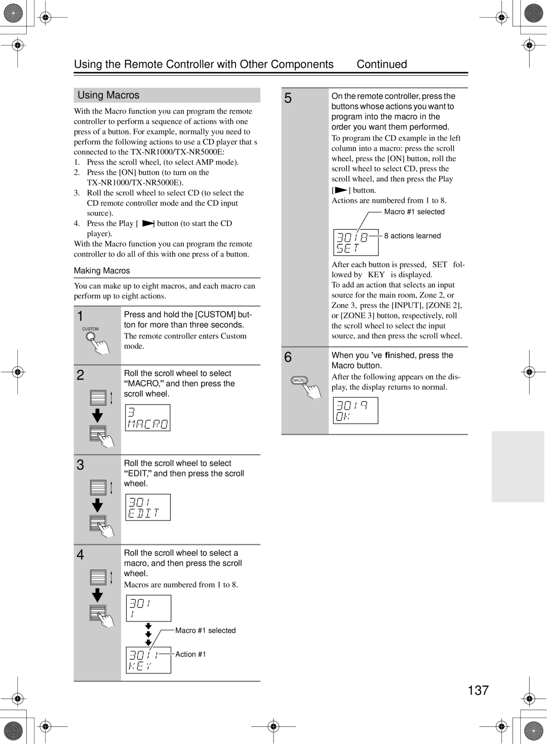 Onkyo TX-NR1000 instruction manual 137, Using Macros, Making Macros 