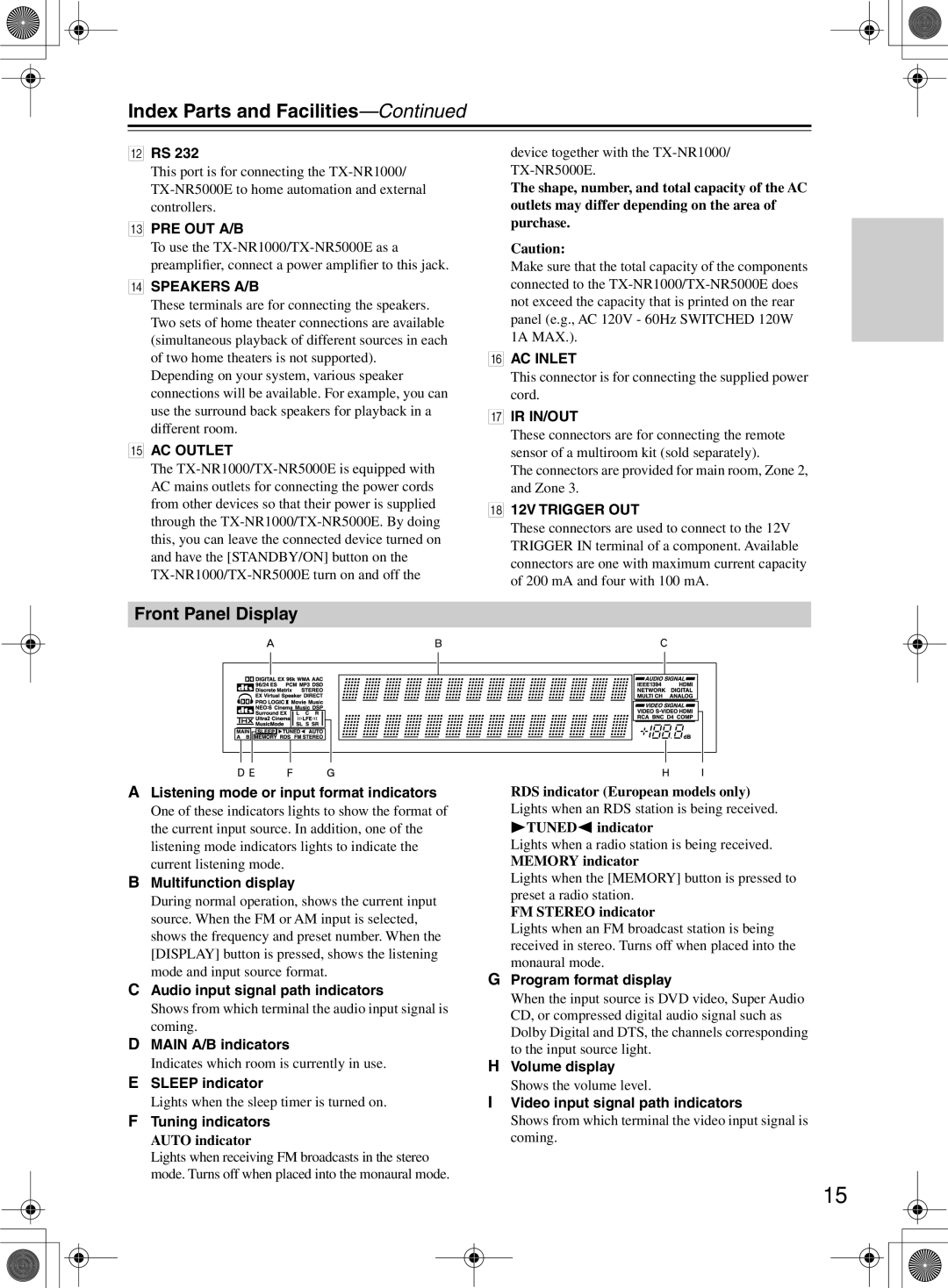 Onkyo TX-NR1000 instruction manual Front Panel Display 