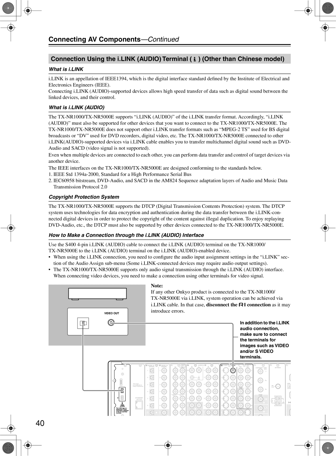 Onkyo TX-NR1000 instruction manual What is i.LINK Audio, Copyright Protection System 