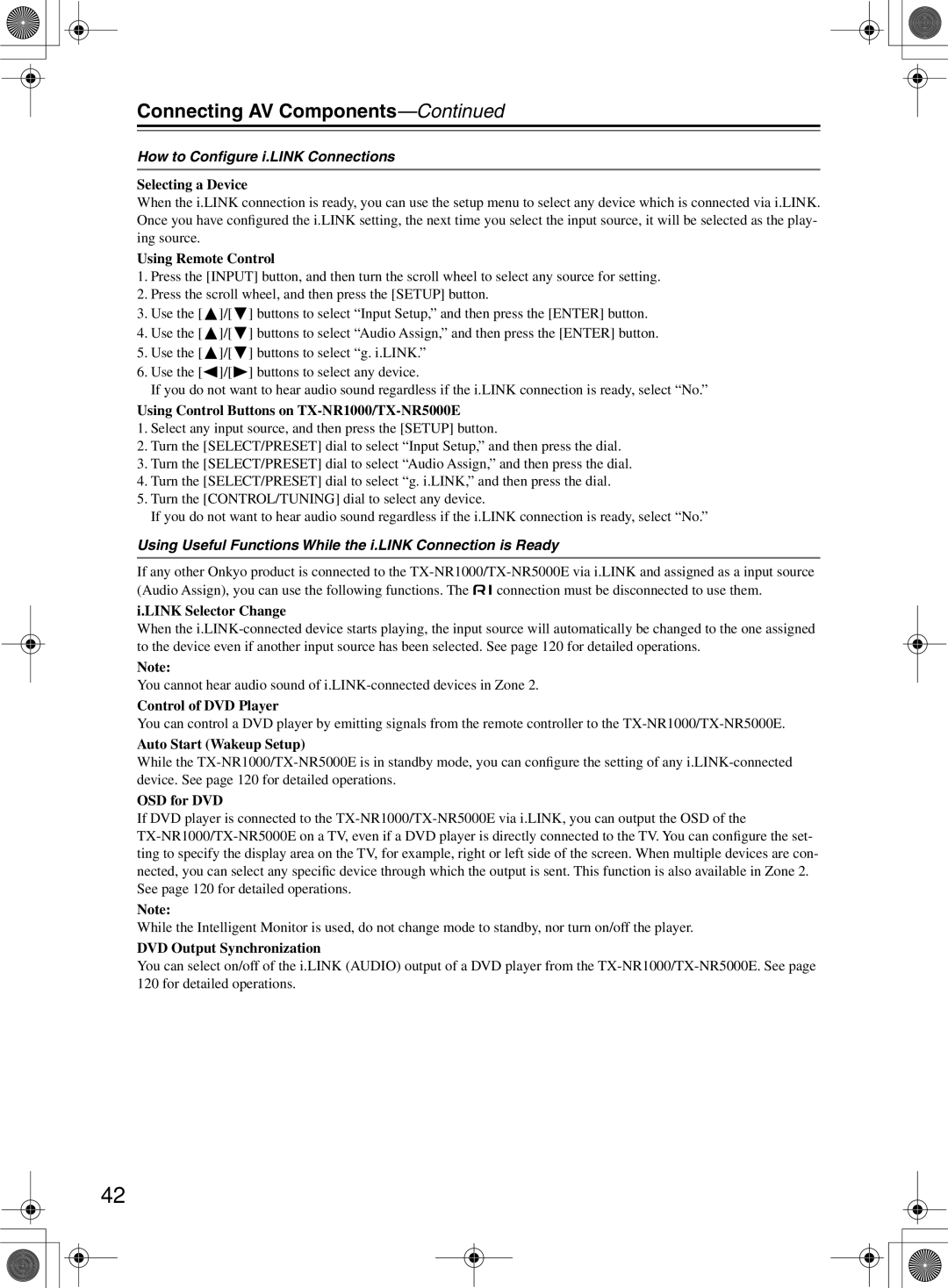 Onkyo TX-NR1000 How to Conﬁgure i.LINK Connections, Using Useful Functions While the i.LINK Connection is Ready 