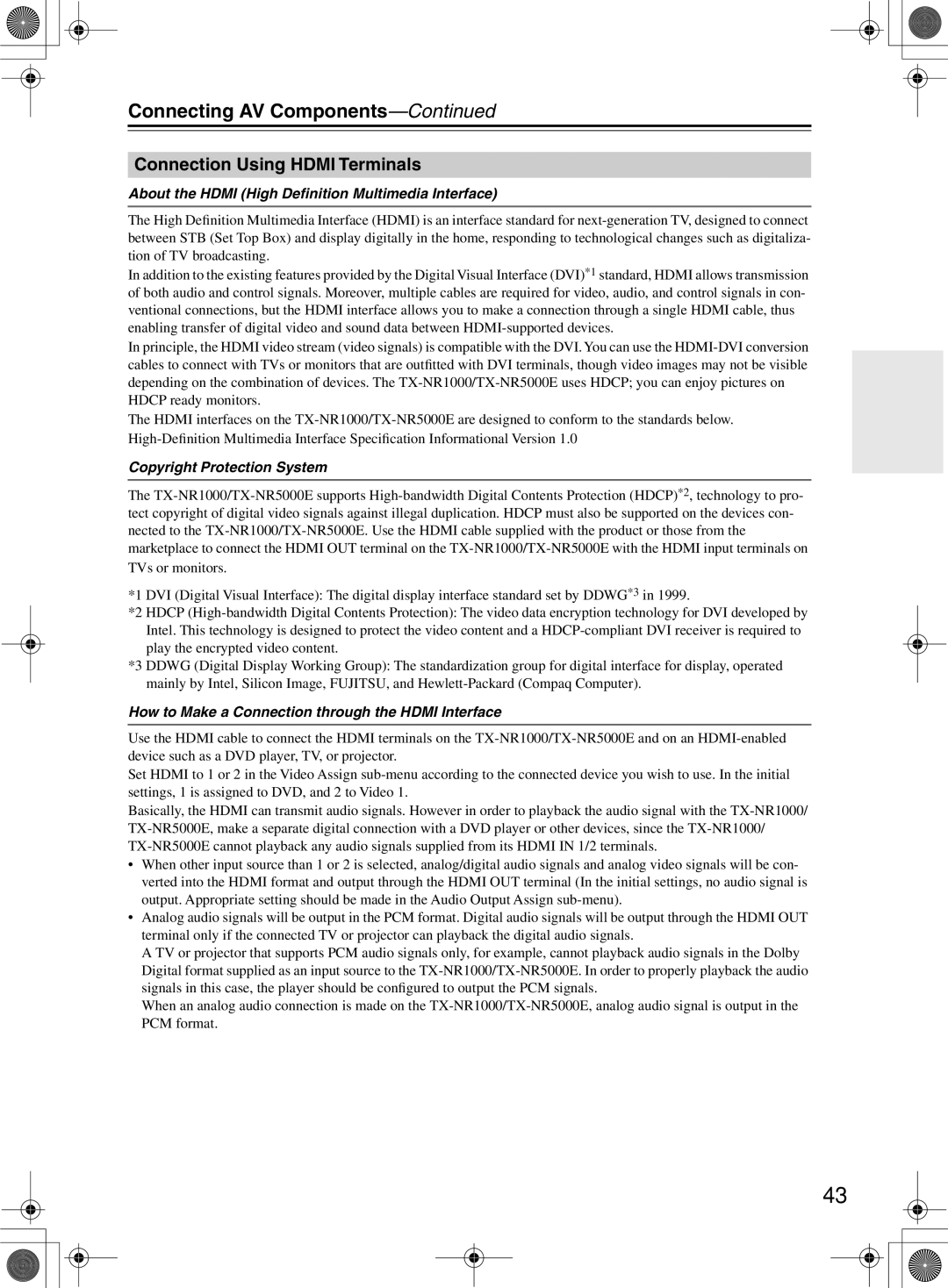 Onkyo TX-NR1000 instruction manual Connection Using Hdmi Terminals, About the Hdmi High Deﬁnition Multimedia Interface 