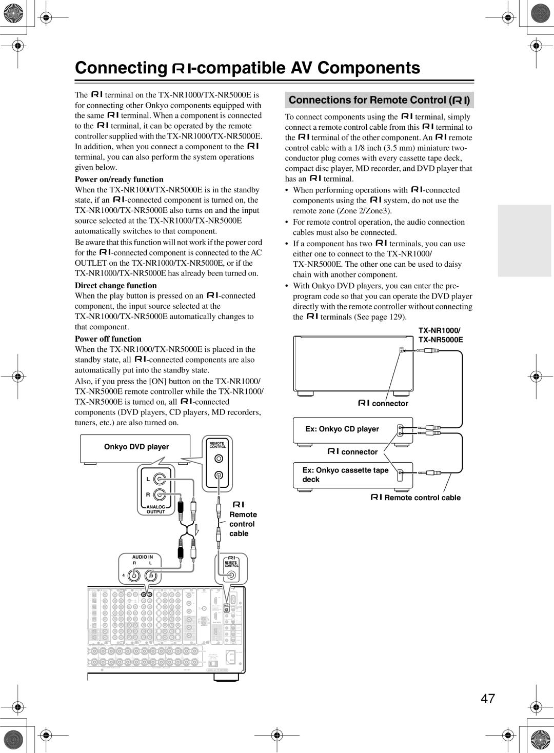 Onkyo TX-NR1000 Connecting -compatible AV Components, Connections for Remote Control, Power on/ready function 