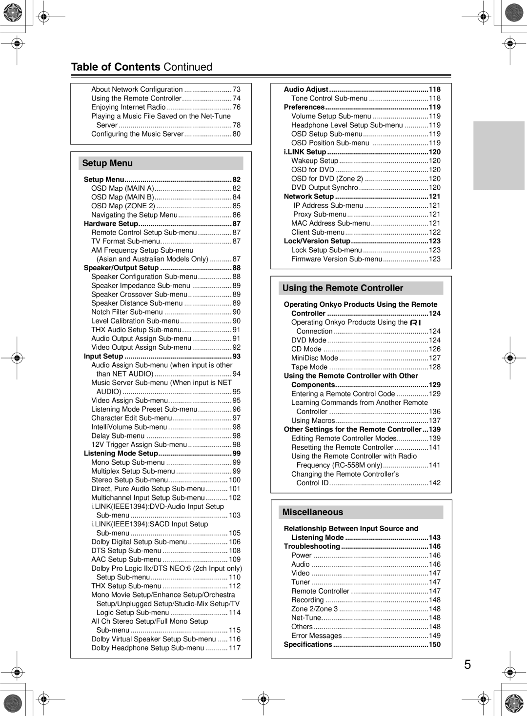 Onkyo TX-NR1000 instruction manual Table of Contents 