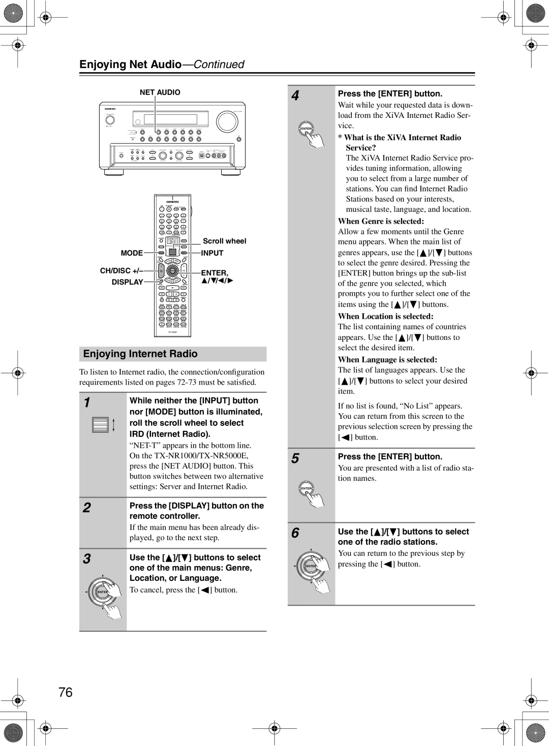 Onkyo TX-NR1000 instruction manual Enjoying Internet Radio 