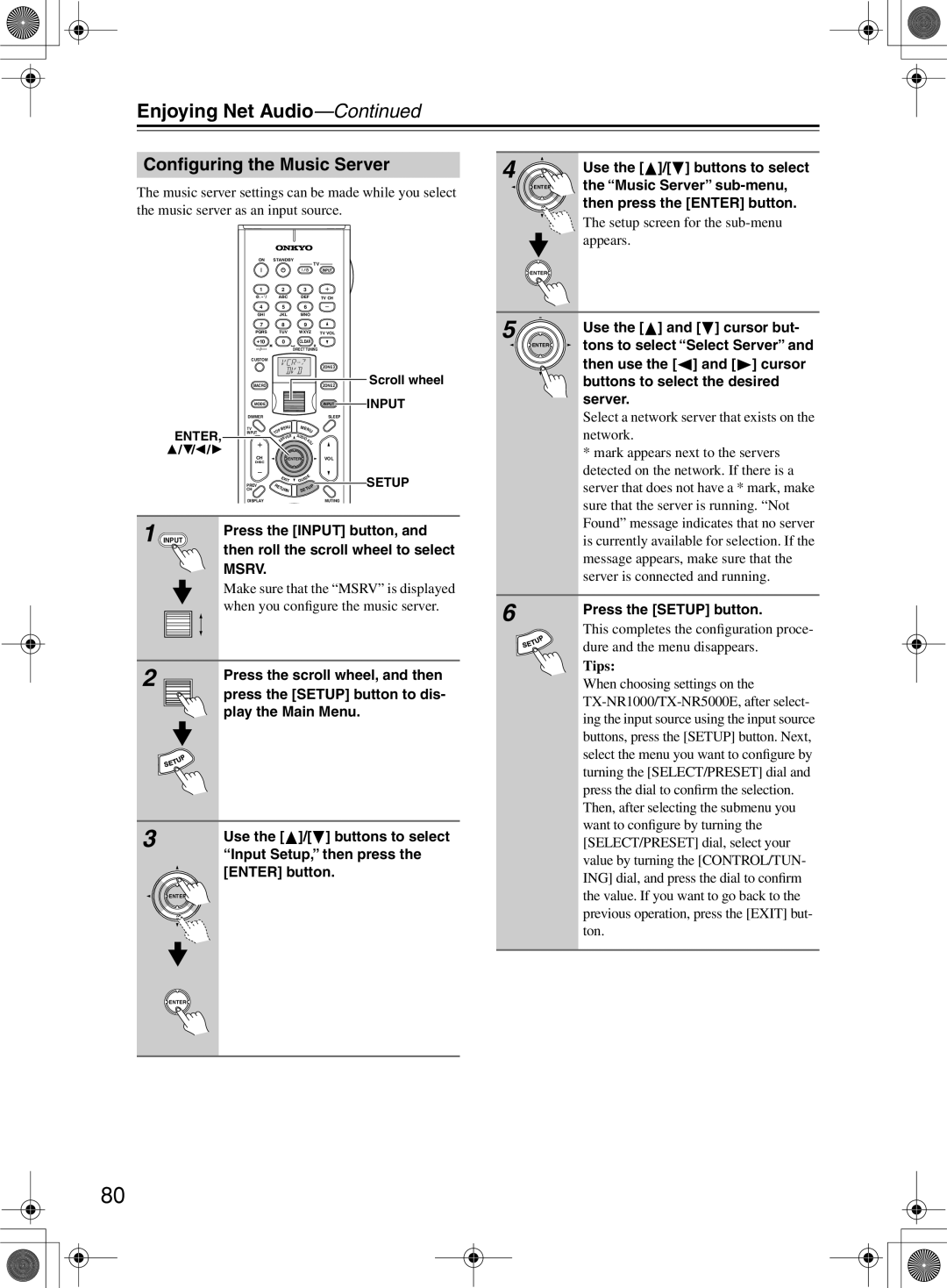 Onkyo TX-NR1000 instruction manual Conﬁguring the Music Server 