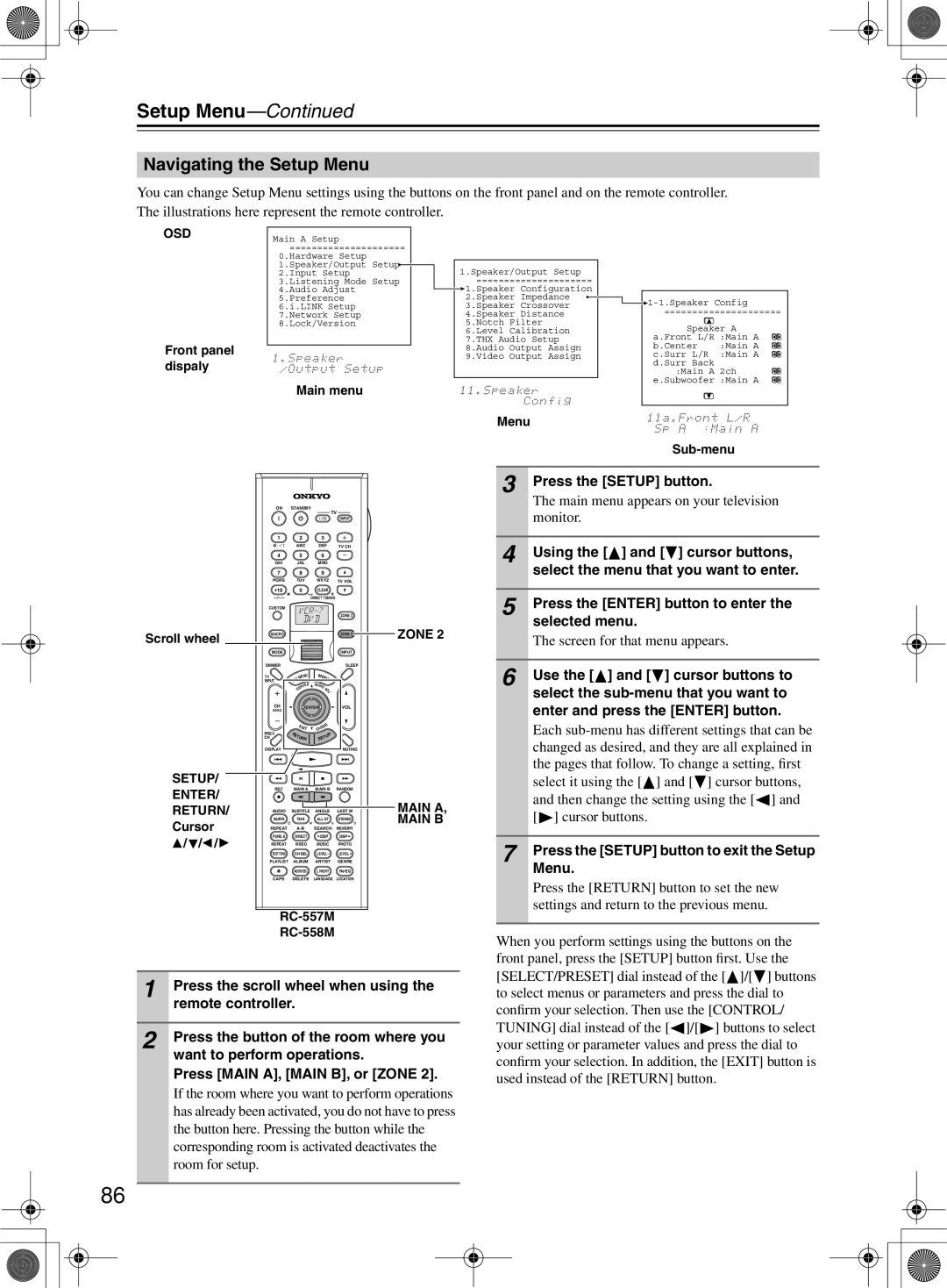 Onkyo TX-NR1000 instruction manual Navigating the Setup Menu 