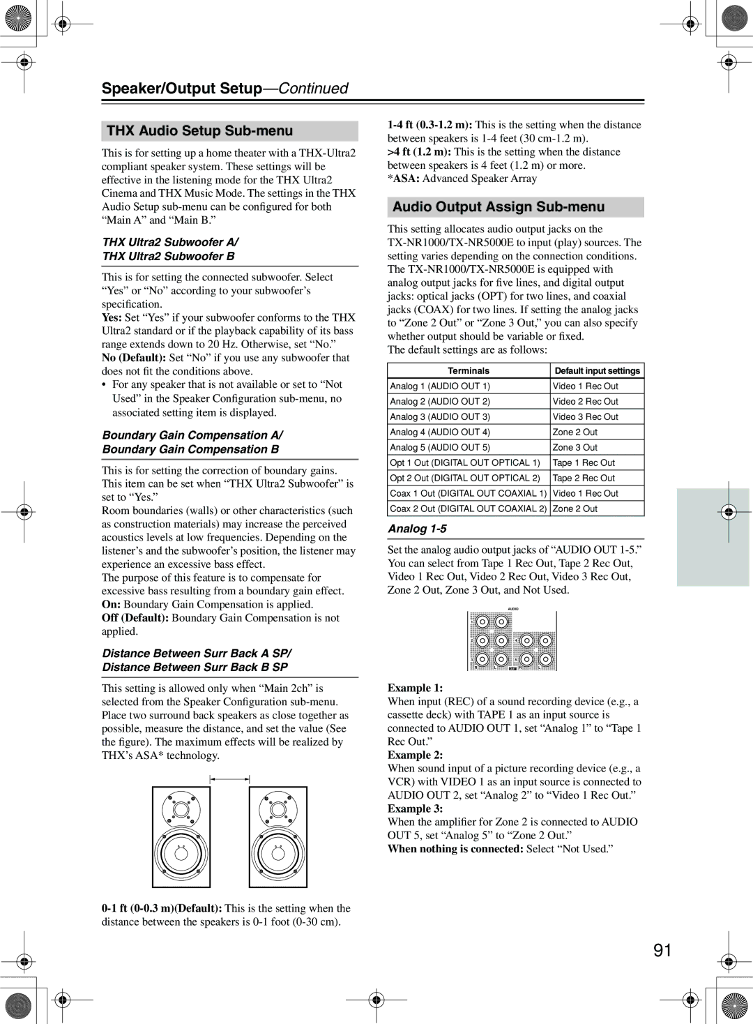 Onkyo TX-NR1000 THX Audio Setup Sub-menu, Audio Output Assign Sub-menu, THX Ultra2 Subwoofer a THX Ultra2 Subwoofer B 