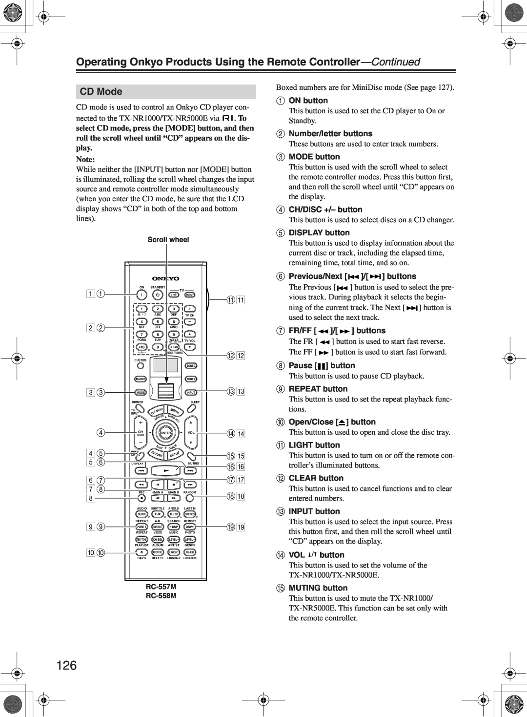 Onkyo TX-NR1000 instruction manual CD Mode, The FR, The FF 