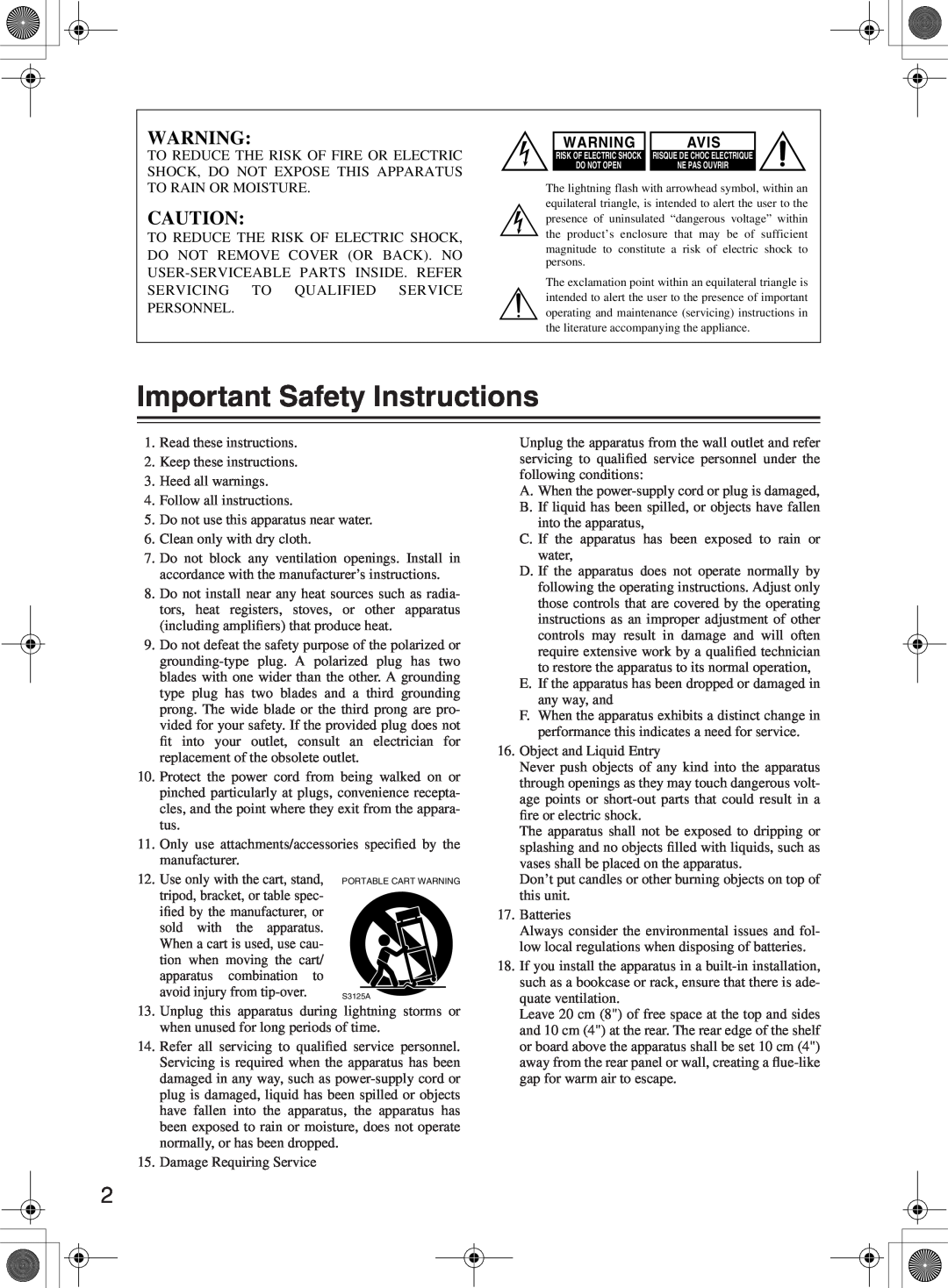 Onkyo TX-NR1000 instruction manual Important Safety Instructions, Avis 