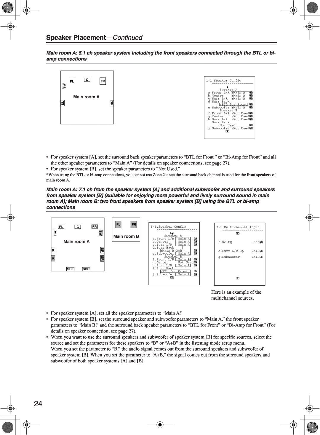 Onkyo TX-NR1000 instruction manual Speaker Placement—Continued, Here is an example of the multichannel sources 