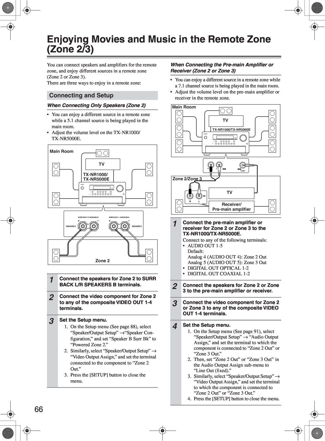 Onkyo TX-NR1000 instruction manual Connecting and Setup, When Connecting Only Speakers Zone 
