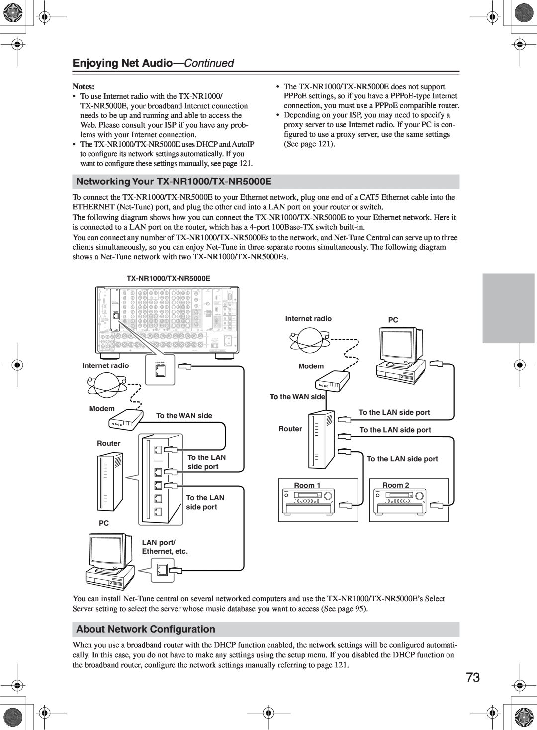 Onkyo Enjoying Net Audio-Continued, Networking Your TX-NR1000/TX-NR5000E, About Network Conﬁguration, Notes 
