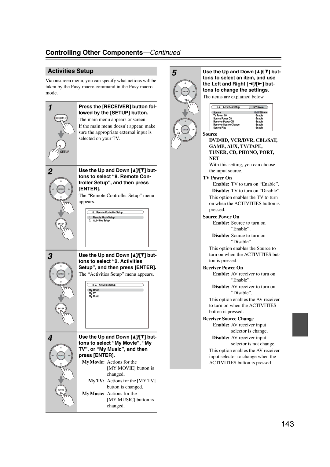 Onkyo TX-NR1007 instruction manual 143, Activities Setup 