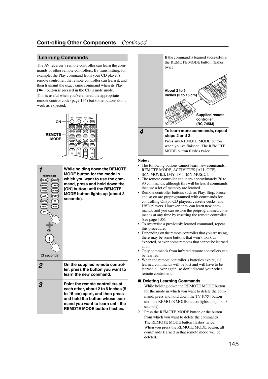 Onkyo TX-NR1007 instruction manual 145, Learning Commands 