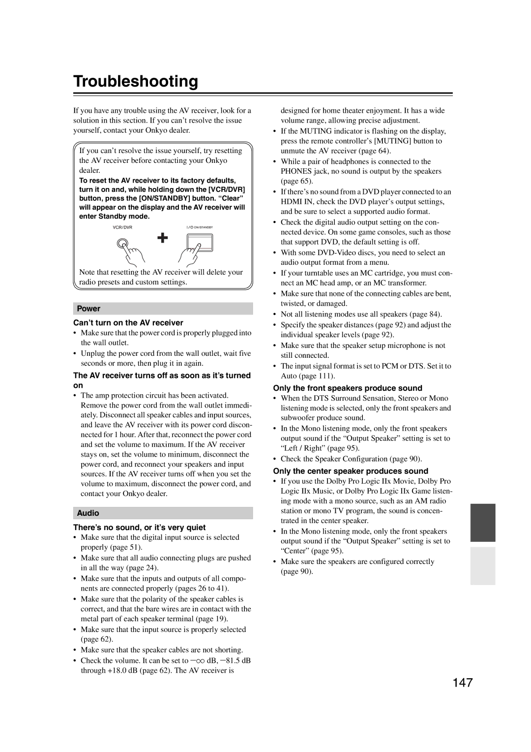 Onkyo TX-NR1007 instruction manual Troubleshooting, 147 