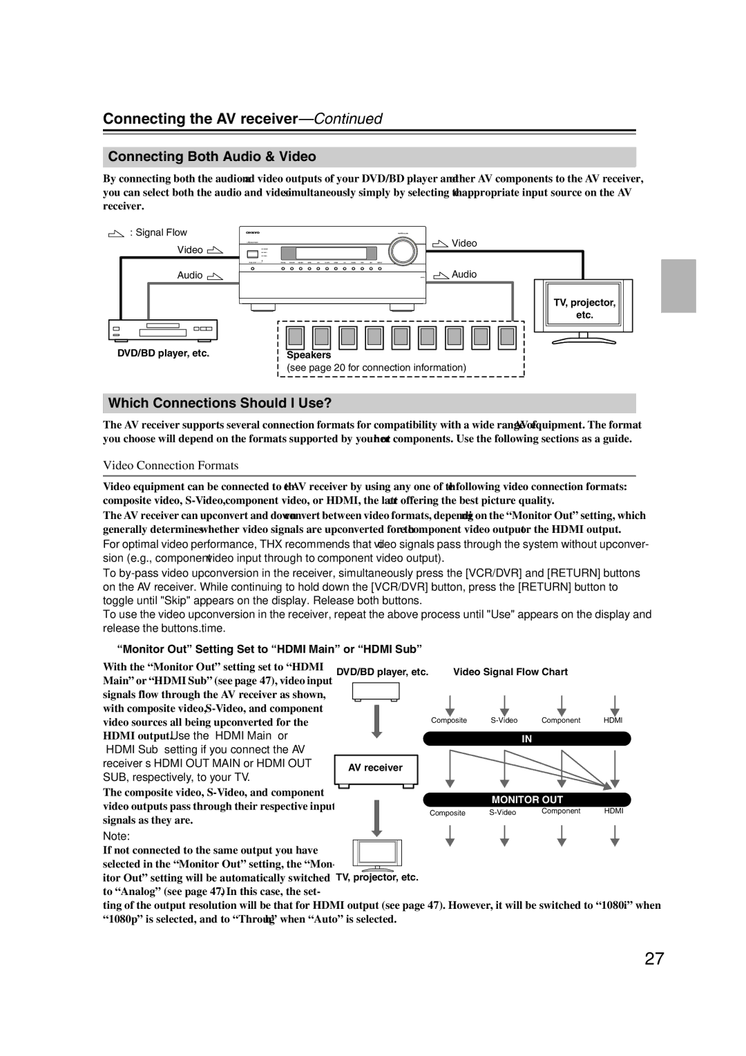 Onkyo TX-NR1007 instruction manual Connecting Both Audio & Video, Which Connections Should I Use?, Video Connection Formats 