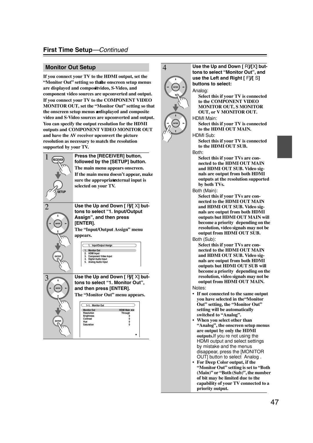 Onkyo TX-NR1007 instruction manual Monitor Out Setup 