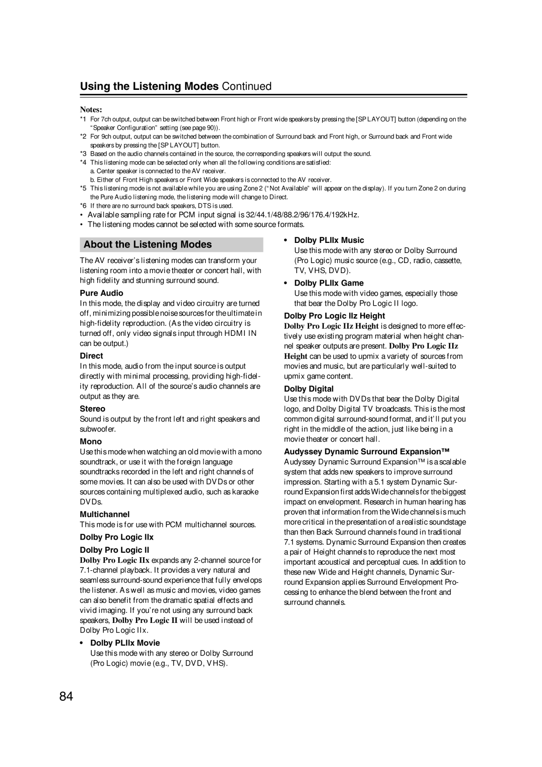 Onkyo TX-NR1007 instruction manual About the Listening Modes 