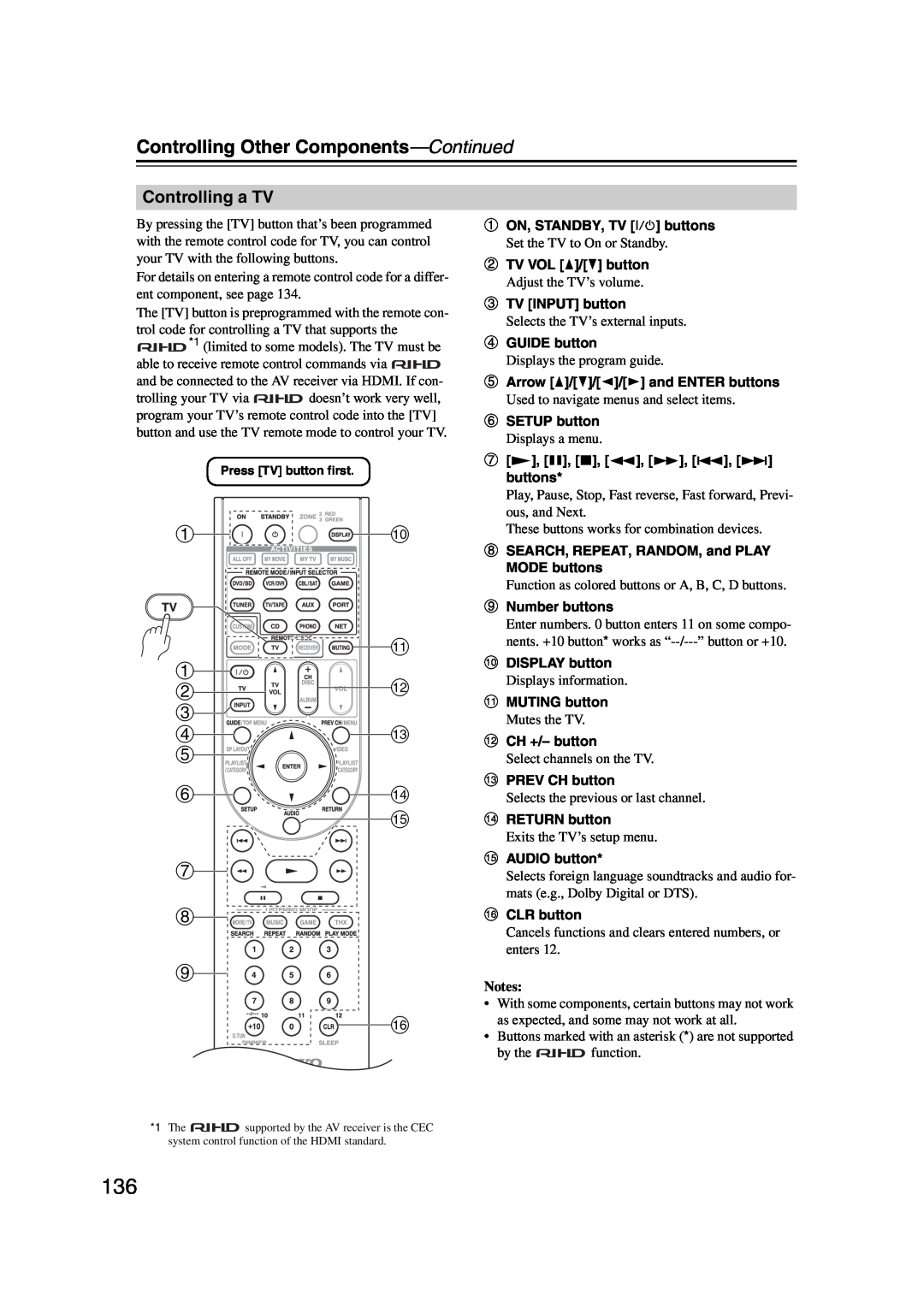 Onkyo TX-NR1007 instruction manual Controlling Other Components-Continued 