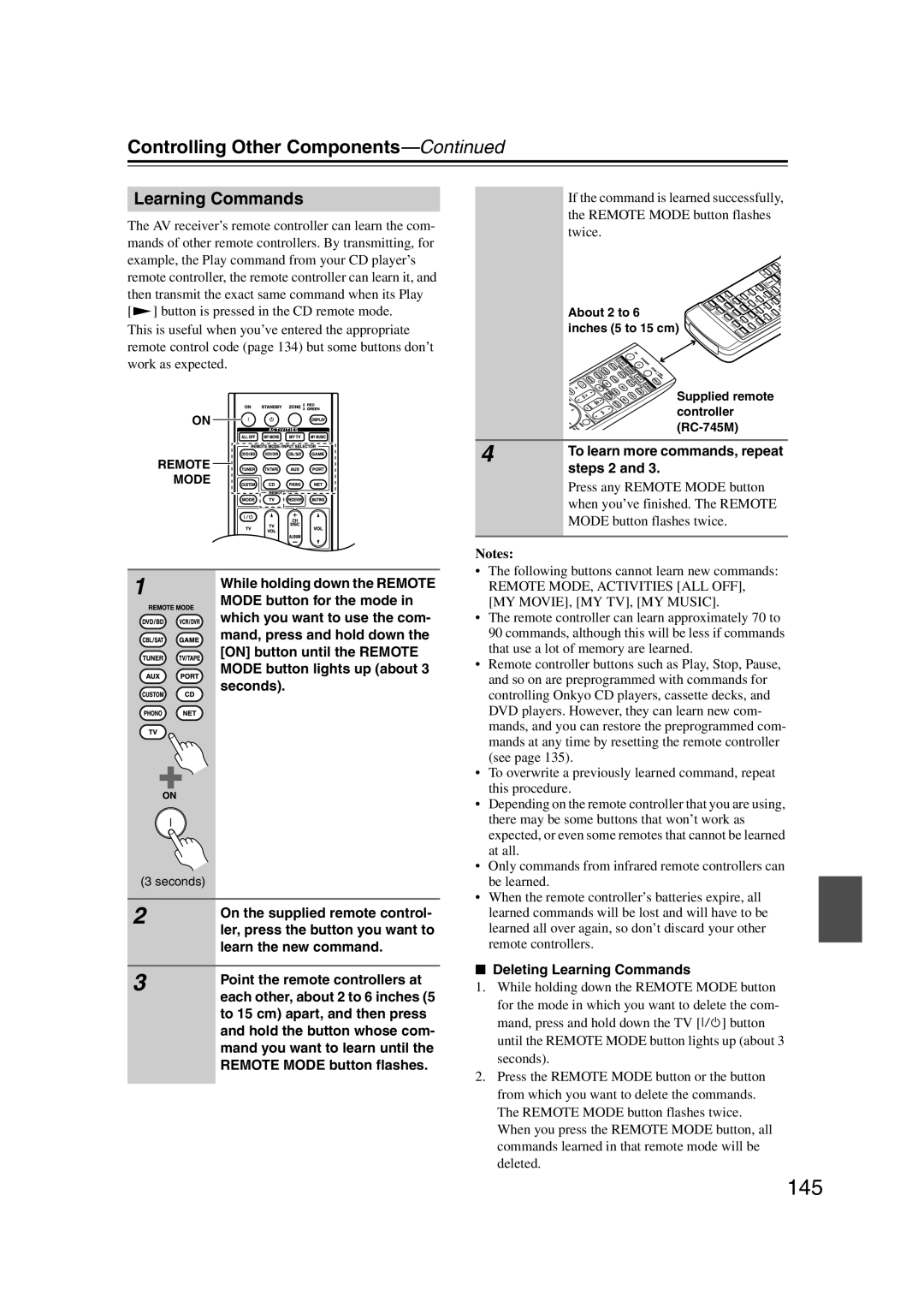Onkyo TX-NR1007 instruction manual Learning Commands, Controlling Other Components—Continued 