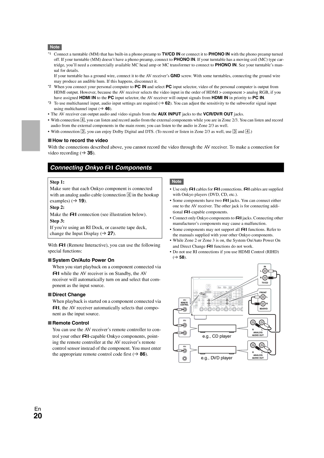 Onkyo TX-NR1008 Connecting Onkyo uComponents, How to record the video, Step, Direct Change, Remote Control 