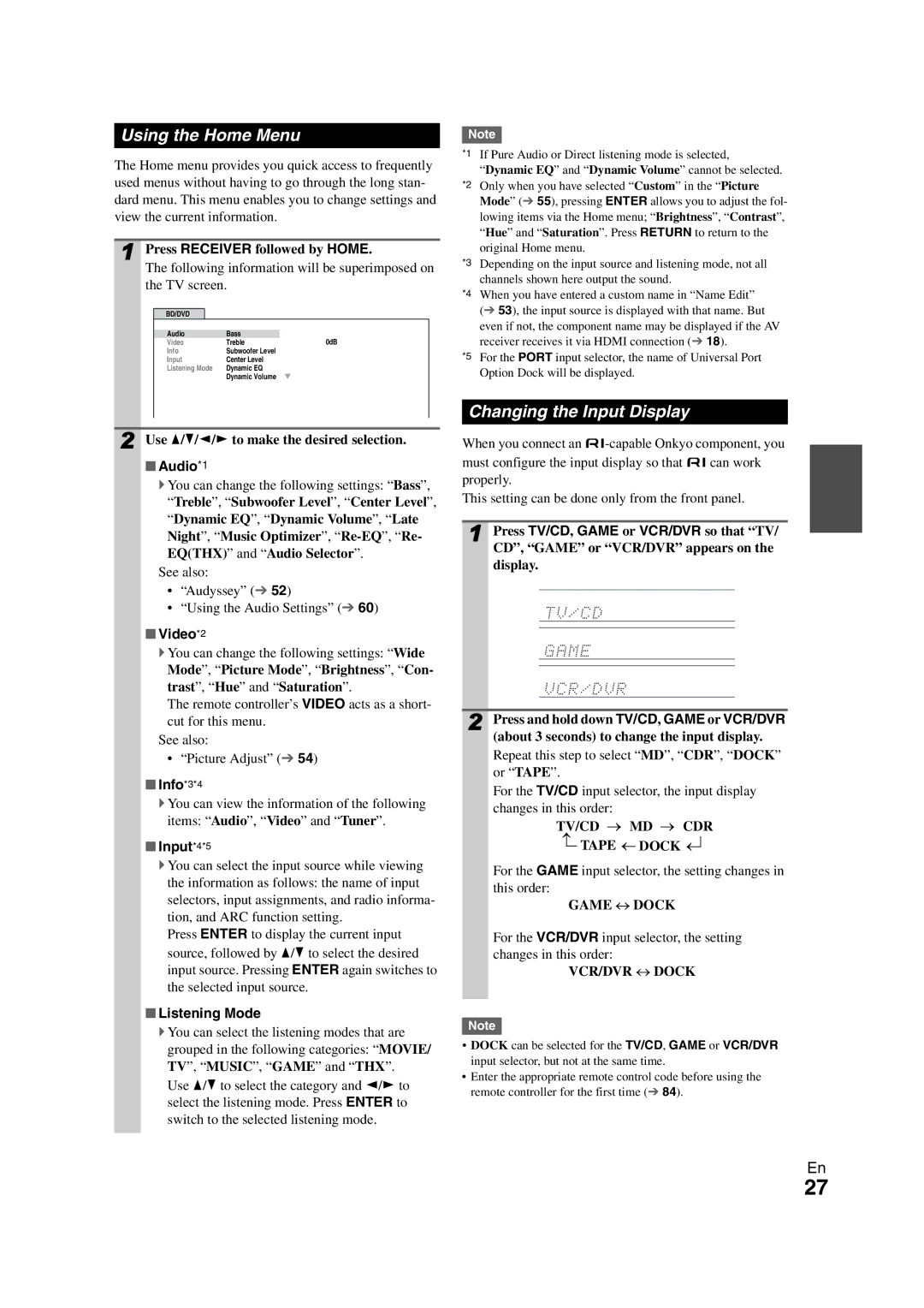 Onkyo TX-NR1008 instruction manual Using the Home Menu, Changing the Input Display 