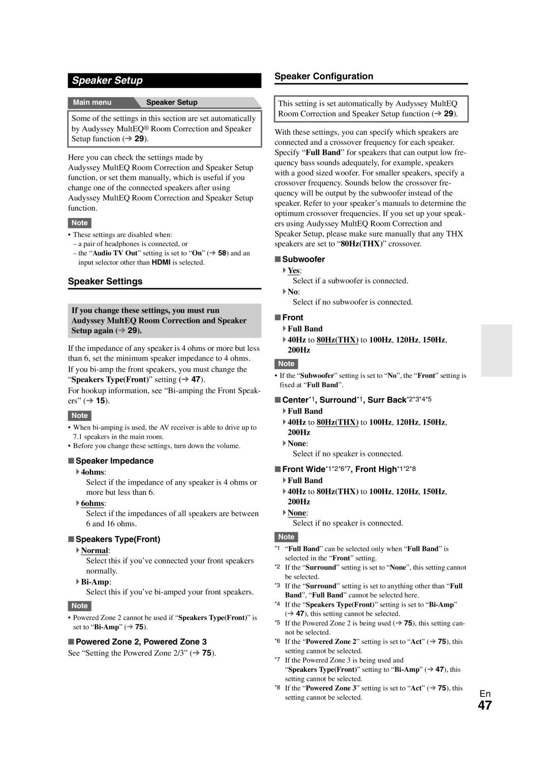 Onkyo TX-NR1008 instruction manual Speaker Setup, Speaker Settings 