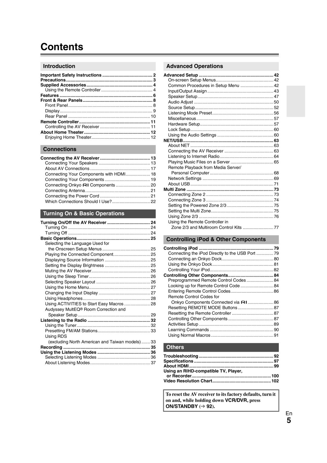 Onkyo TX-NR1008 instruction manual Contents 