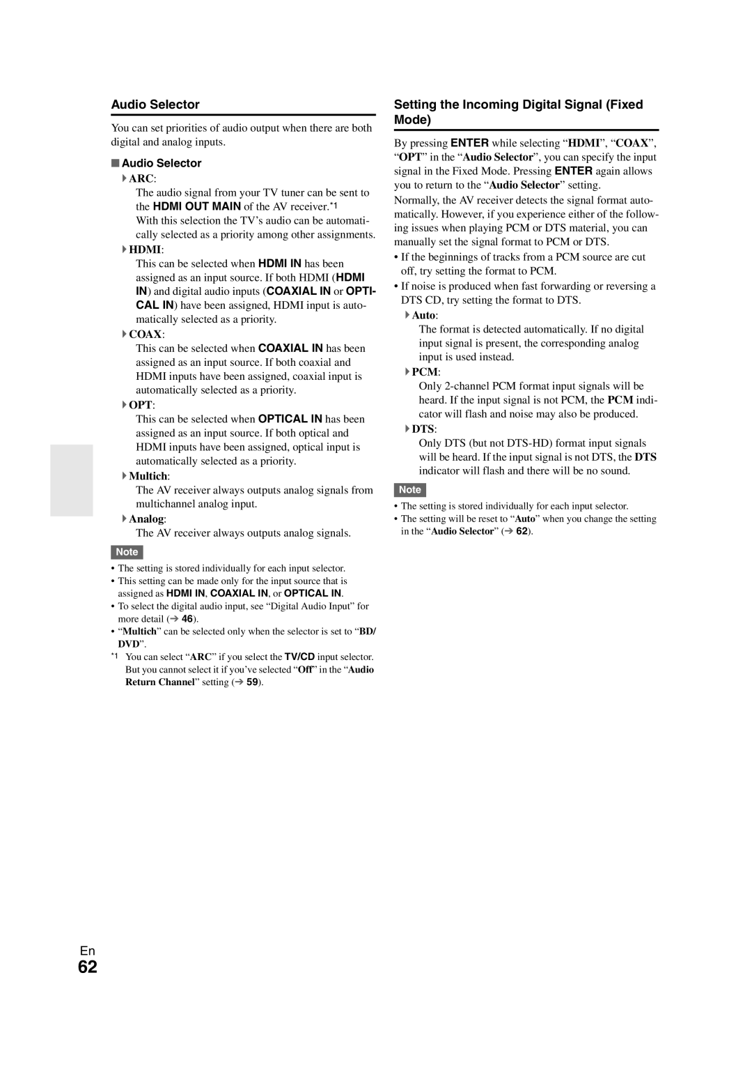 Onkyo TX-NR1008 instruction manual Audio Selector, Setting the Incoming Digital Signal Fixed Mode 