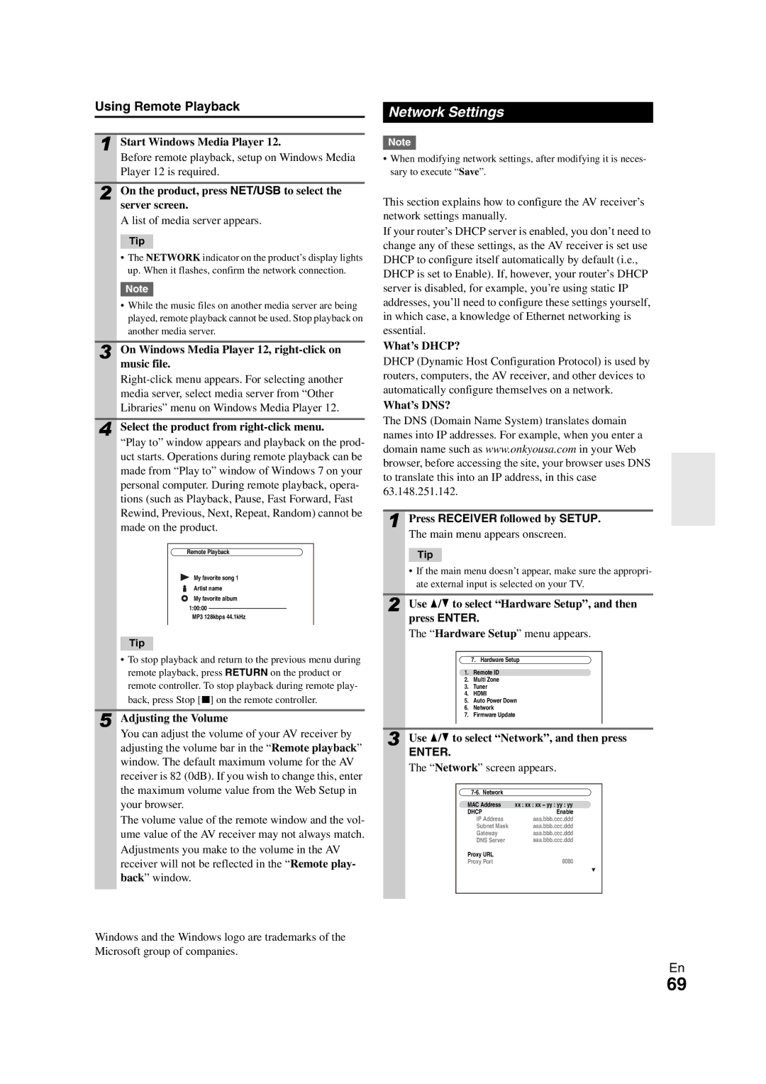 Onkyo TX-NR1008 instruction manual Network Settings, Using Remote Playback 