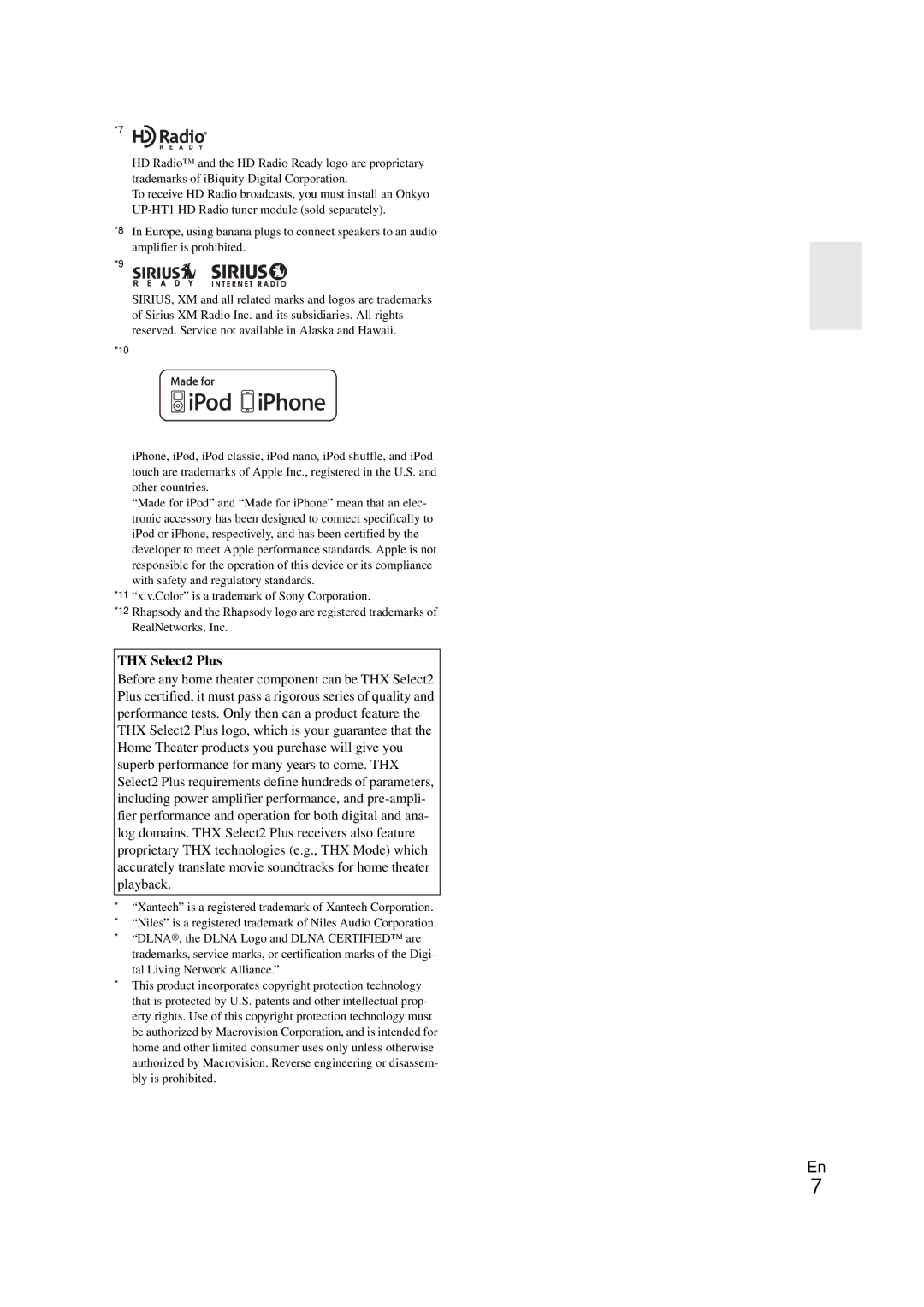 Onkyo TX-NR1008 instruction manual THX Select2 Plus, Amplifier is prohibited 