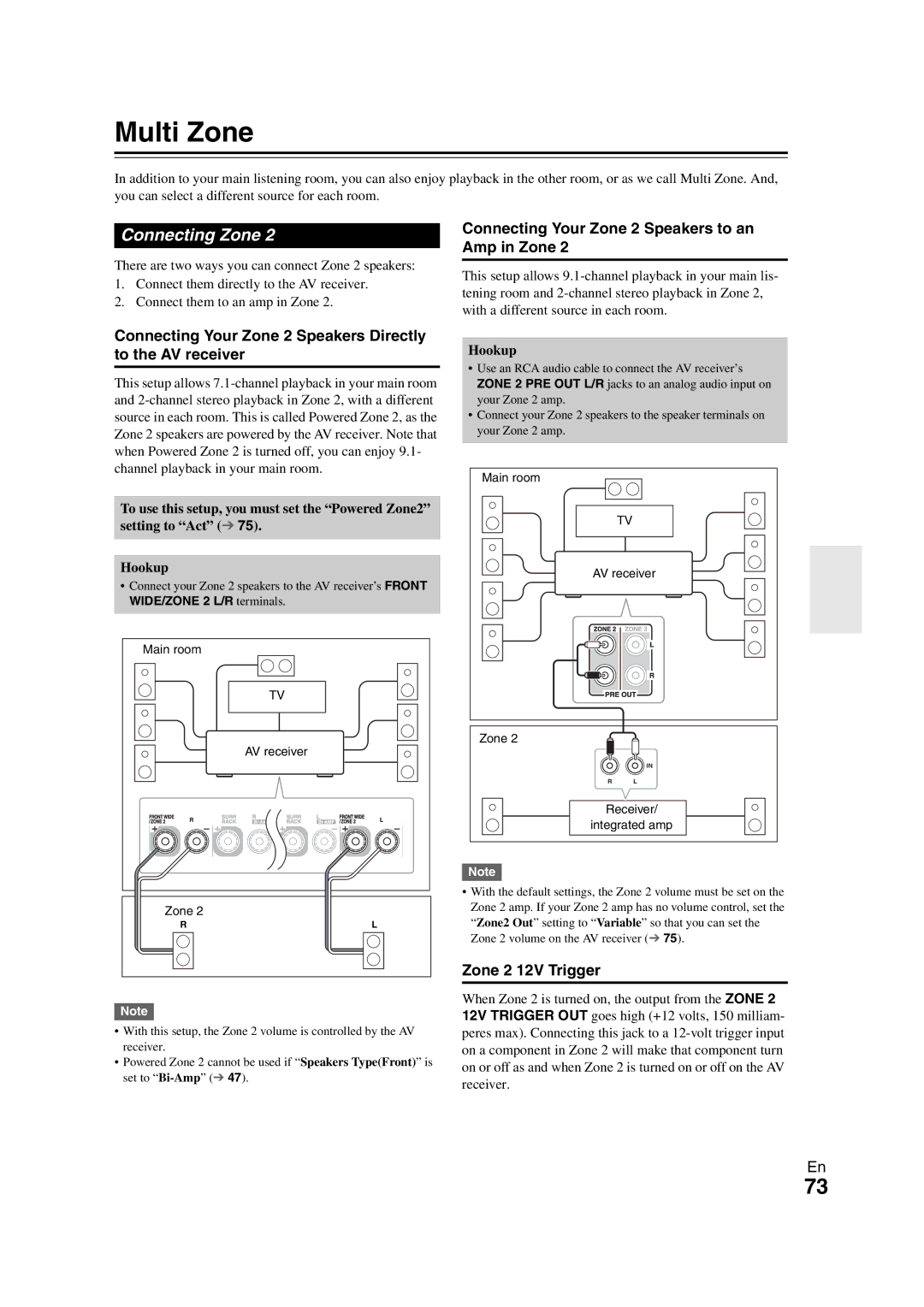 Onkyo TX-NR1008 instruction manual Multi Zone, Connecting Zone, Connecting Your Zone 2 Speakers Directly to the AV receiver 