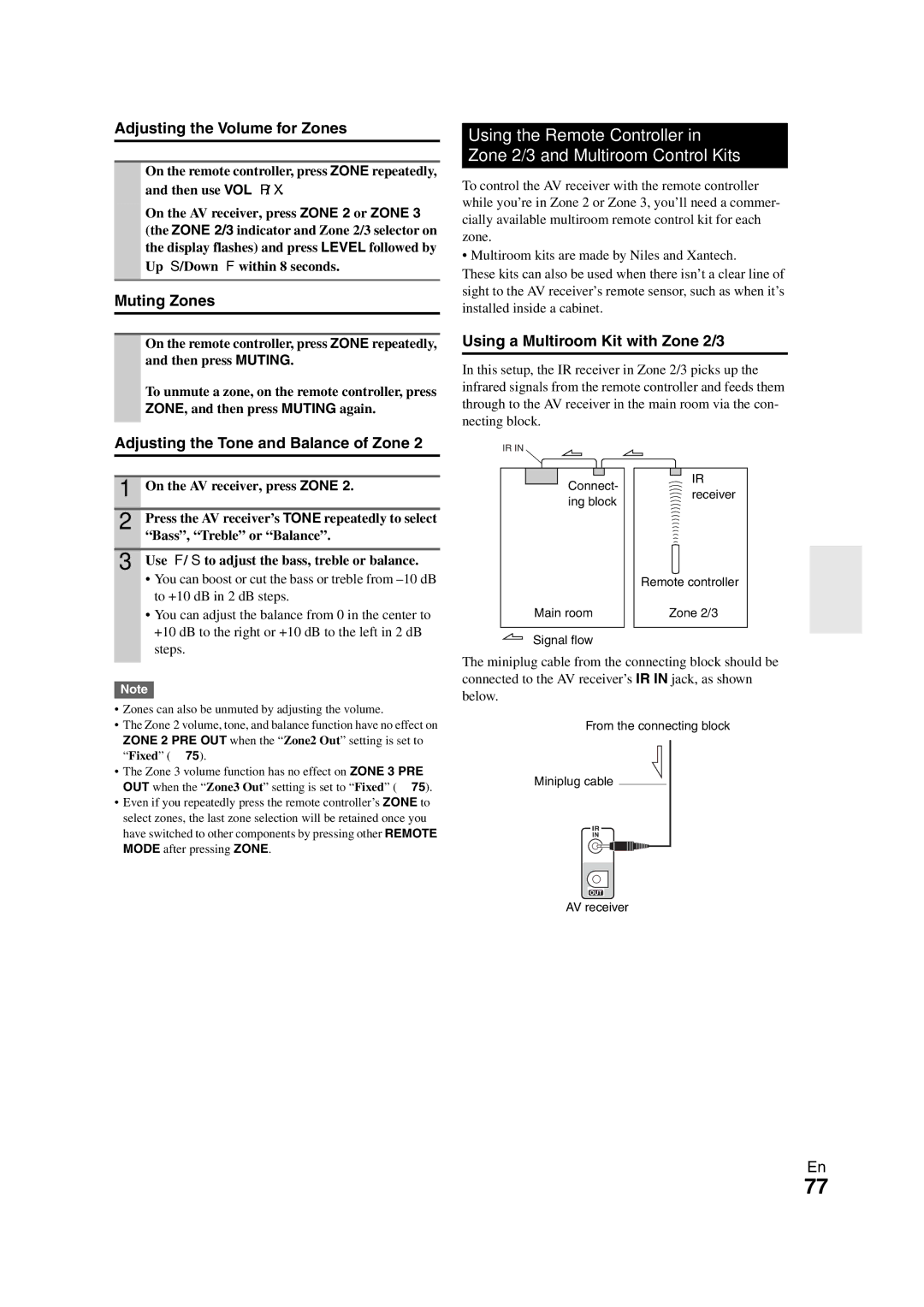 Onkyo TX-NR1008 instruction manual Adjusting the Volume for Zones, Muting Zones, Adjusting the Tone and Balance of Zone 