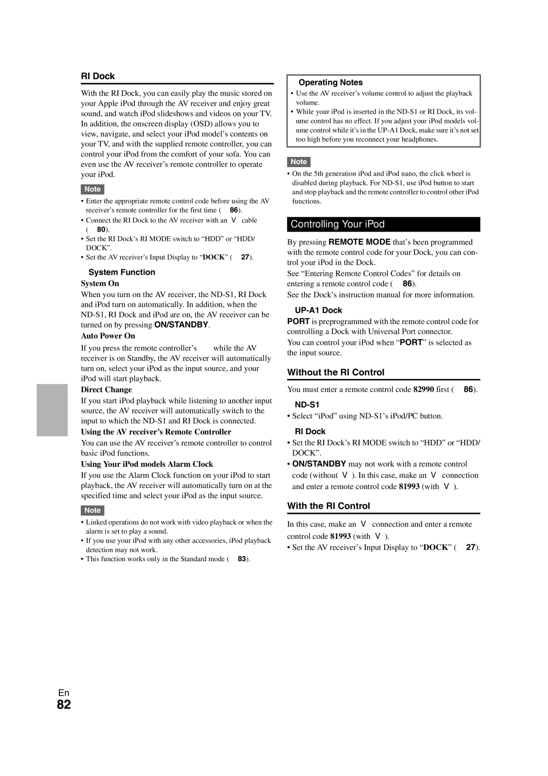 Onkyo TX-NR1008 instruction manual Controlling Your iPod, RI Dock, Without the RI Control, With the RI Control 